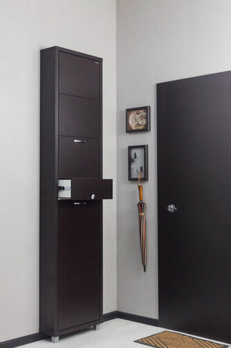 Изображение товара Обувница Ironnori Люкс Плюс , фасад ЛДСП, 6 секций плюс ящик для мелочей, цвет Венге.