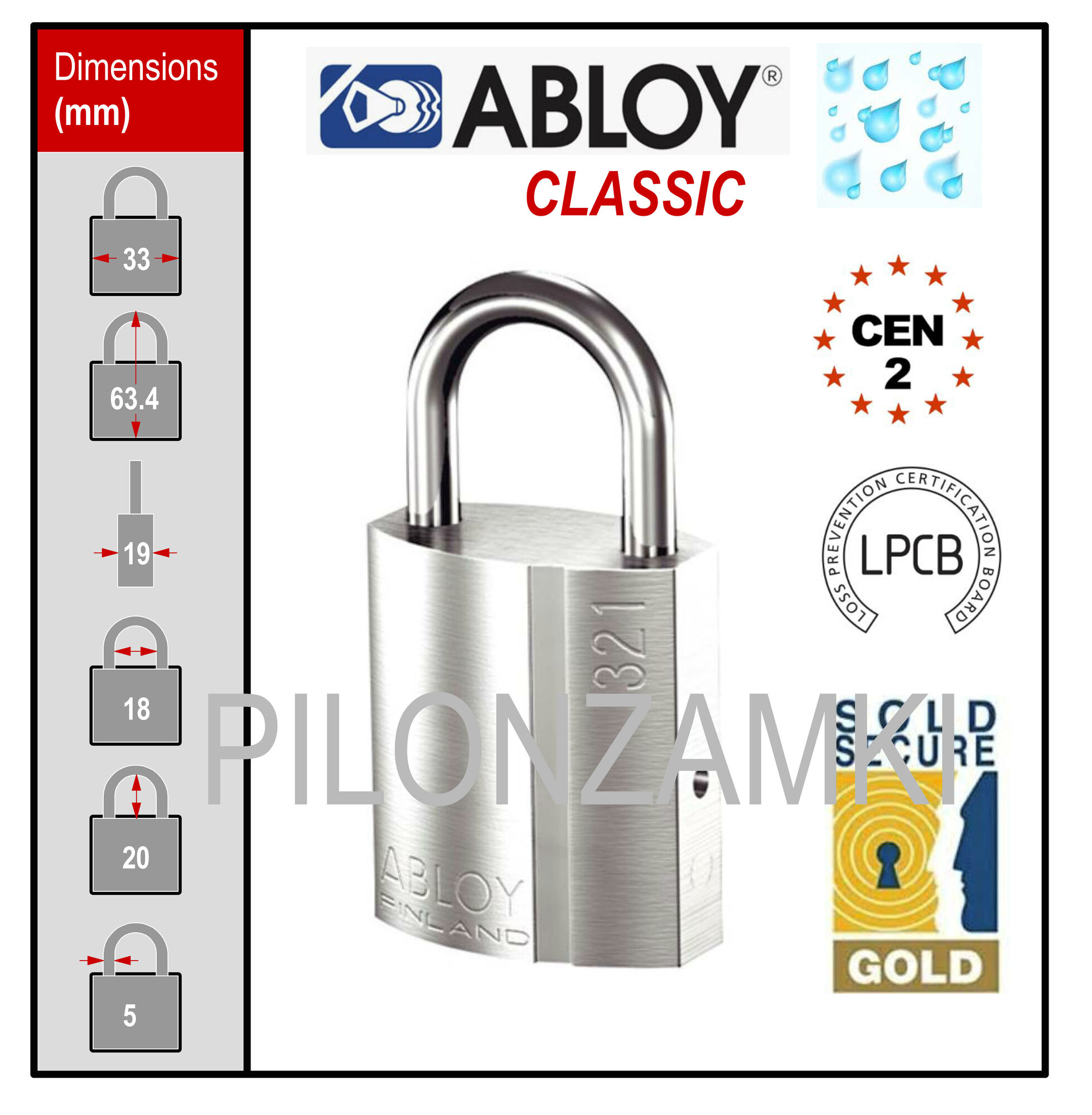 ABLOY PL321/20С (CLASSIC) Замок для кейсов с дужкой 20мм