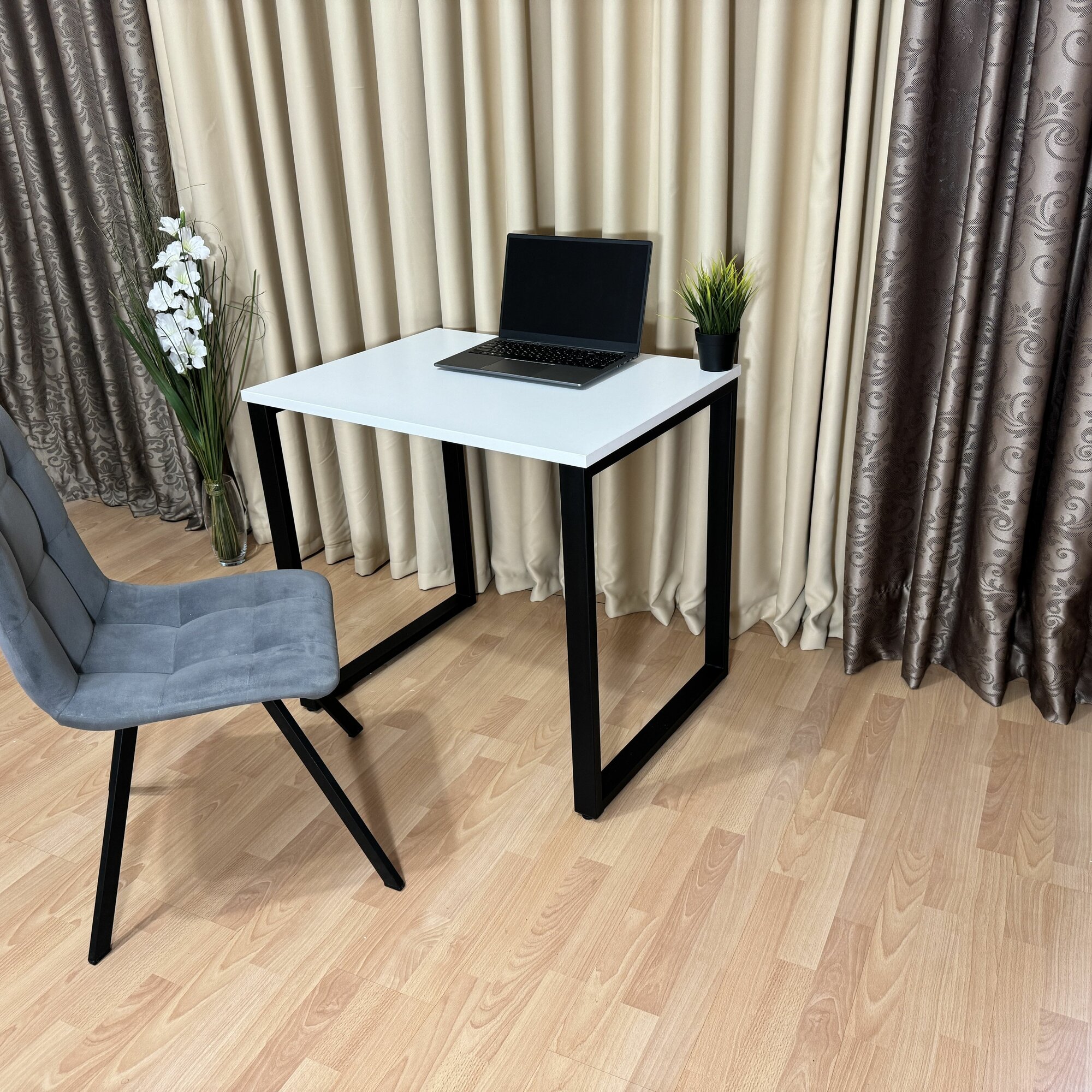 Письменный стол лофт Белый 80*60 см. Черные ножки — фото 1