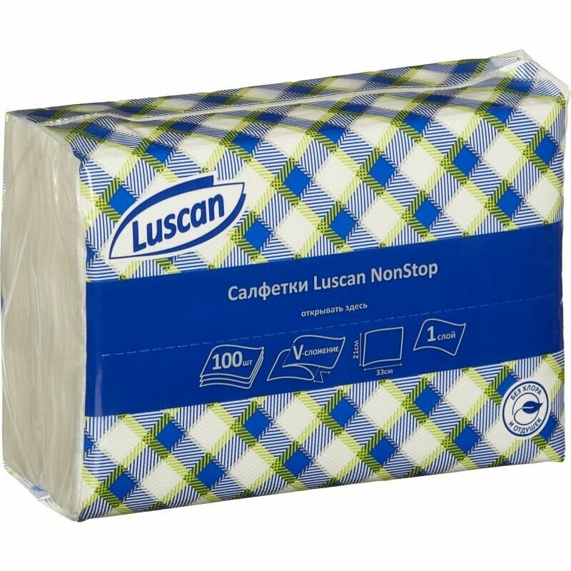 Салфетки бумажные Luscan NonStop, 1 слой, белые, целлюлоза, 100 листов