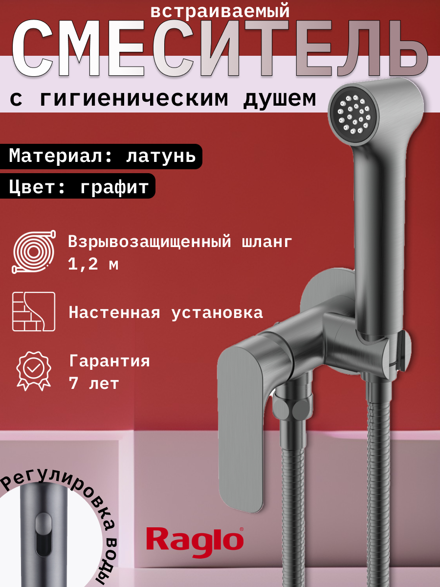 Смеситель встраиваемый с гигиеническим душем Raglo R03.52.09, латунь, графит