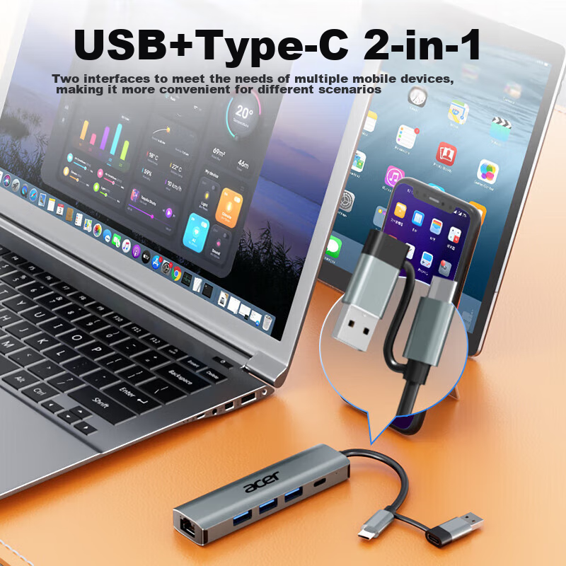 Acer USB 3.0 to Gigabit Ethernet Adapter Hub Splitter HUB Hub for Laptop Computer Network Cable Adapter RJ45 Converter Desktop Dock Expansion Hub