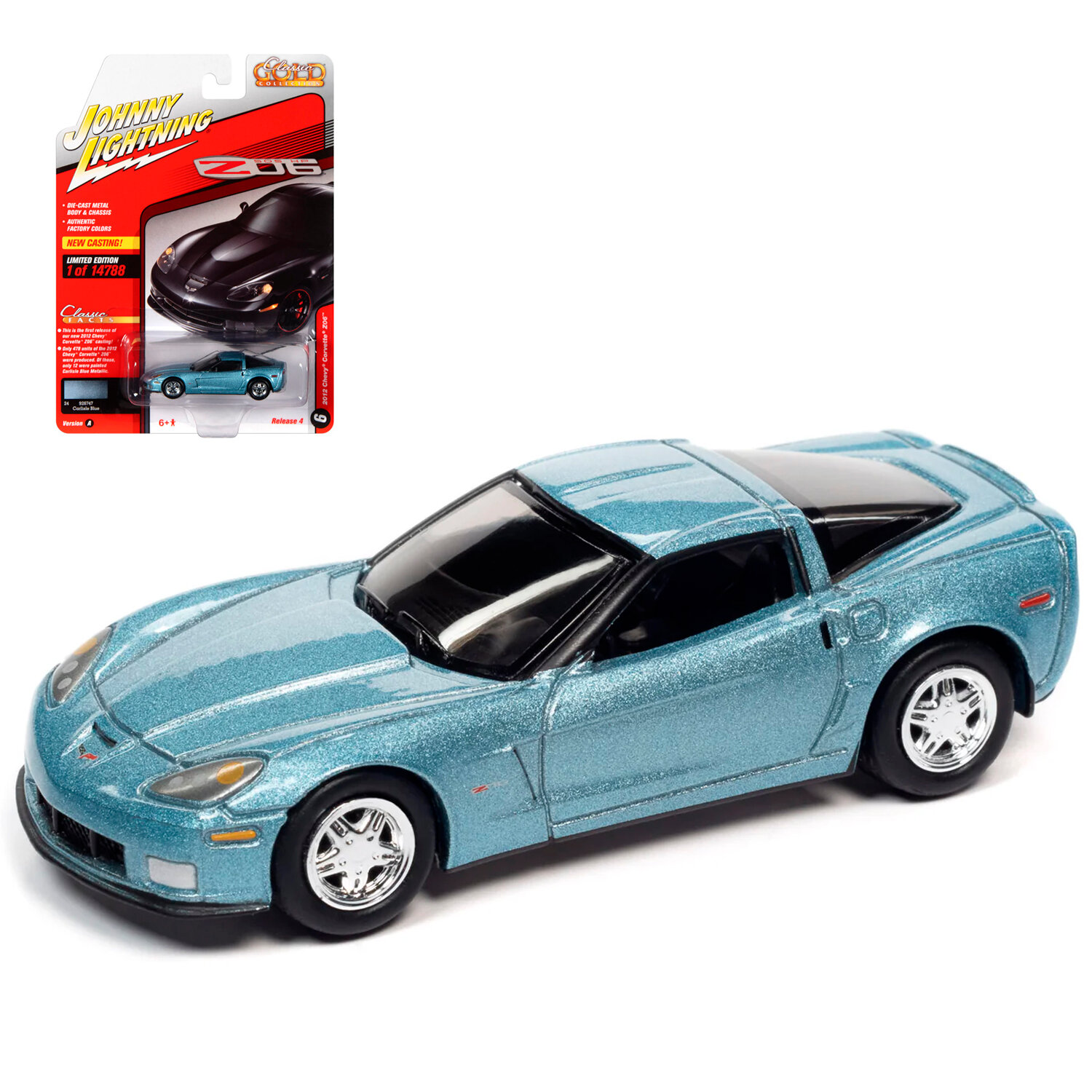 Машинка литая коллекционная Johnny Lightning - Die-сast модель 2012 Chevy Corvette Z06, масштаб 1:64, серия Classic Gold Collection, JLCG027A-R4-N6