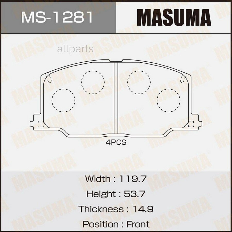 MASUMA MS-1281 колодки дисковые п! с антискр. пл.\ Toyota Camry/Carina 1.8-2.0D/Corolla 1.3-1.8D 87-92