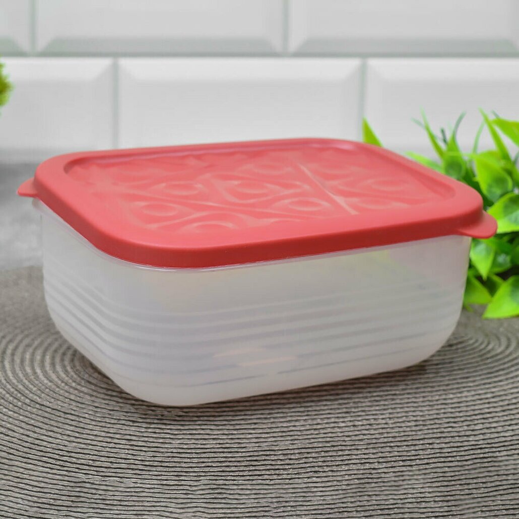 Контейнер прямоугольный  Flexo  1 9л  красная крышка  для СВЧ