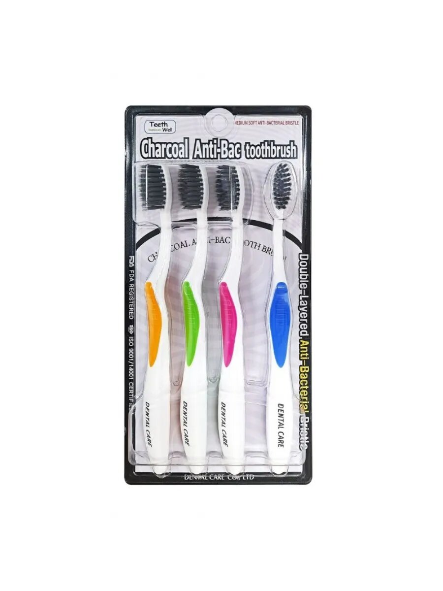 Набор: Зубная щетка c древесным углем средней жесткости/мягкой, 4шт