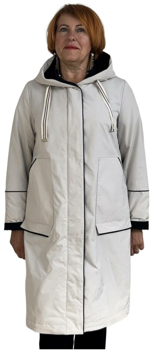 куртка  демисезонная, удлиненная, силуэт прямой, утепленная, размер 56, бежевый