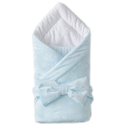 Одеяло на выписку 100х100 «Новые Звездочки», с бантом на резинке зимнее, голубой