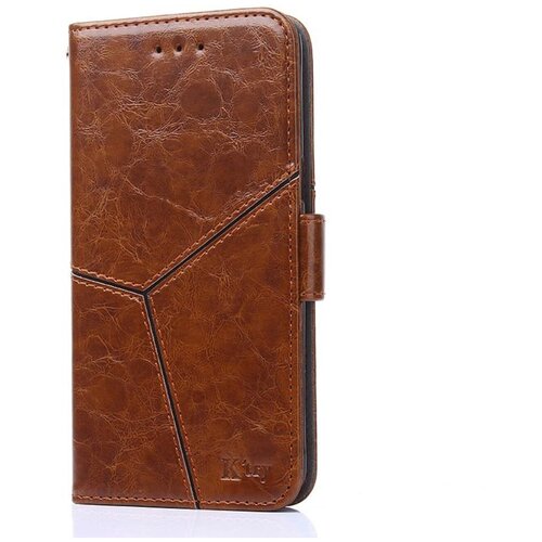 фото Чехол-книжка mypads для xiaomi redmi note 7/ note 7 pro / xiaomi redmi note 7s из качественной импортной кожи прошитый по контуру с необычным геометрическим швом цвет коричневый