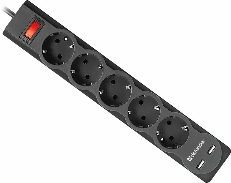 Сетевой фильтр DEFENDER DFS 751 1,8м Black (99751), официальная гарантия