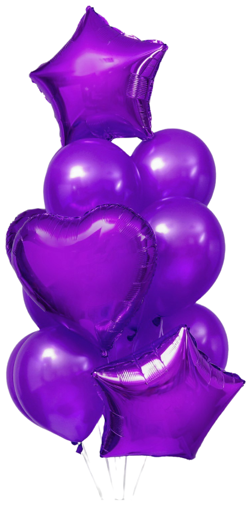 Букет из шаров "Сердца и звезды", латекс, фольга, набор 14 шт, цвет фиолетовый