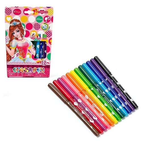 Фломастеры, 12 цв, смываемые чернила, корпус круглый, 