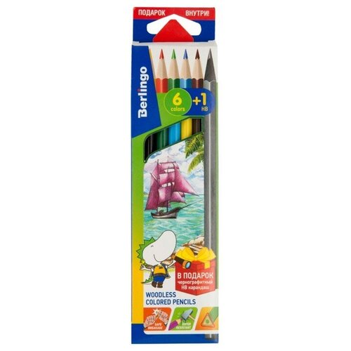 фото Карандаши цветные 6 цветов berlingo "корабли" + чернографитный карандаш