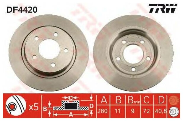 Диск Тормозной Задн Mazda: 3 03-, 3 Седан 04-, 5 05- TRW арт. DF4420