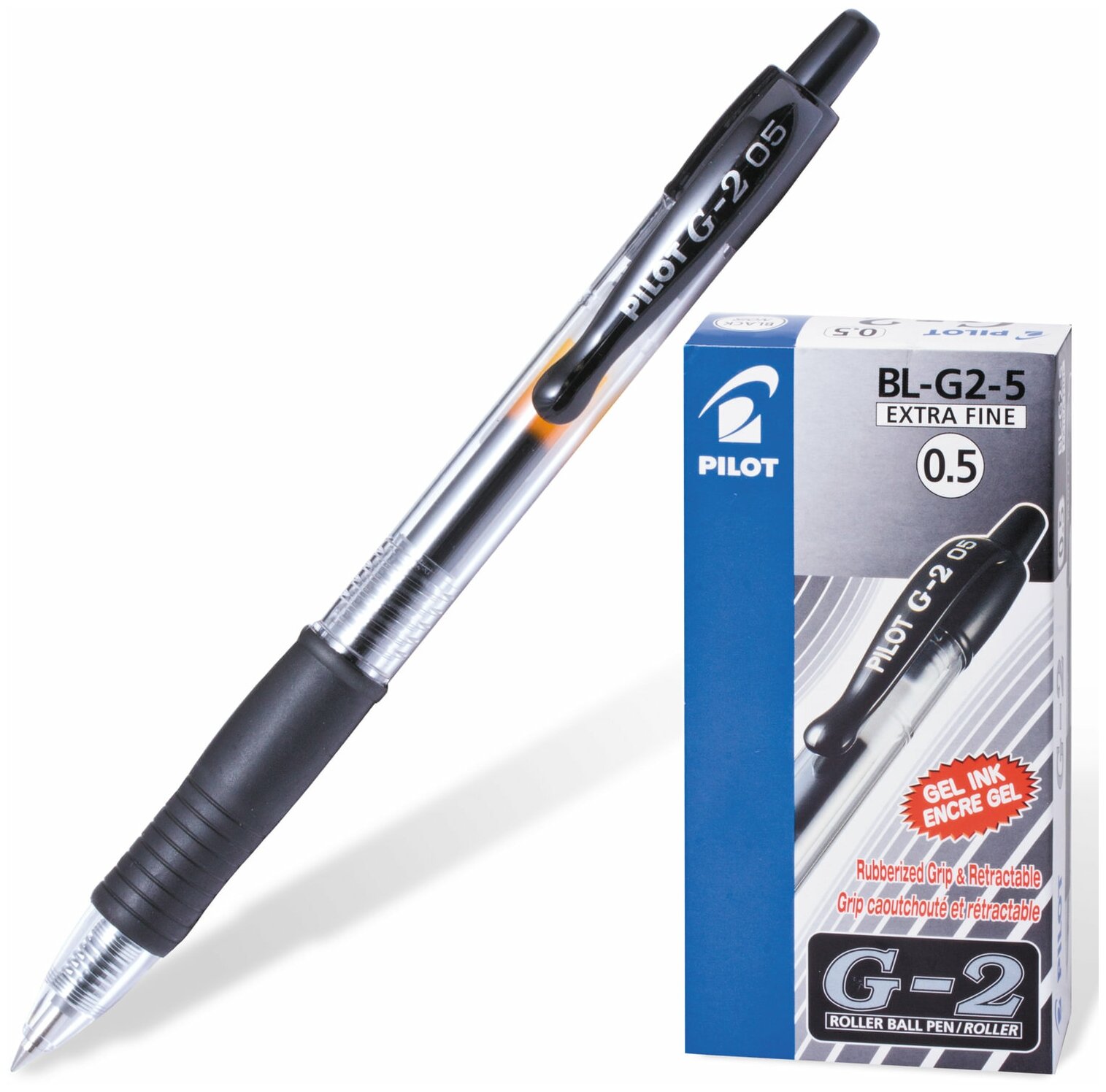 Pilot Ручка гелевая автоматическая G-2, 0,5 мм, черный, грип, 2 шт