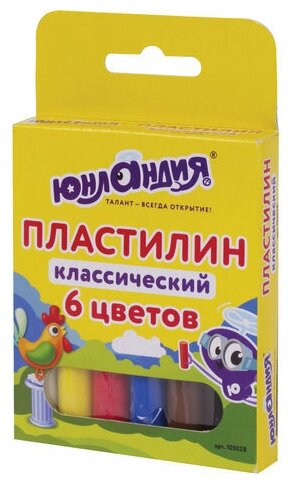 Пластилин классический юнландия "юнландик-скульптор", 6 цветов, 120 г, высшее качество, 105028