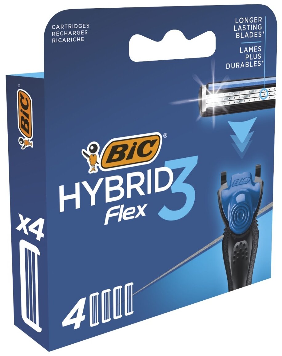 Сменные кассеты BIC 3 FLEX HYBRID (4 сменные кассеты), 3-лезв, увл. полоска