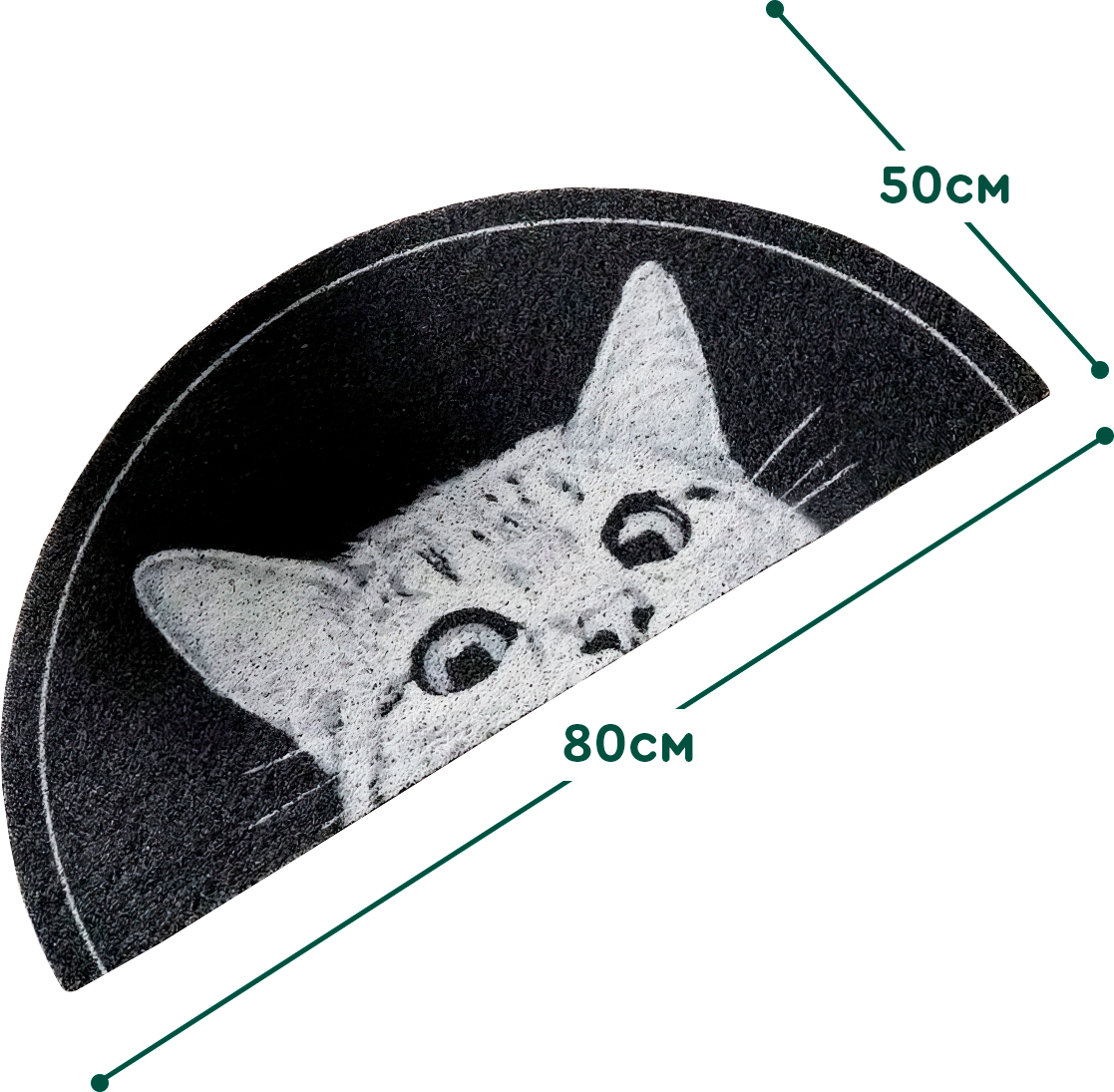 Коврик придверный (50х80 см, котик на черном) Hans&Helma противоскользящий ПВХ прикроватный комнатный спальня ванная комната декоративный