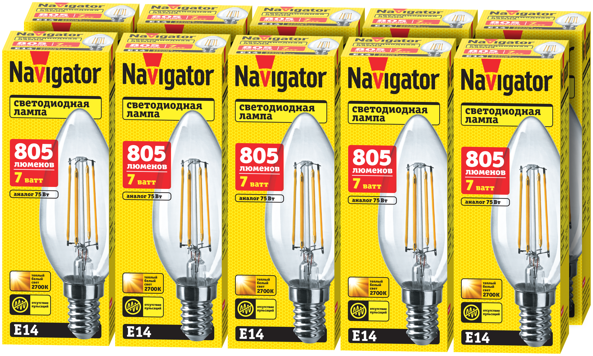 лампа филаментная NAVIGATOR 7Вт Е14 LED 2700К 805Лм свеча - фото №1