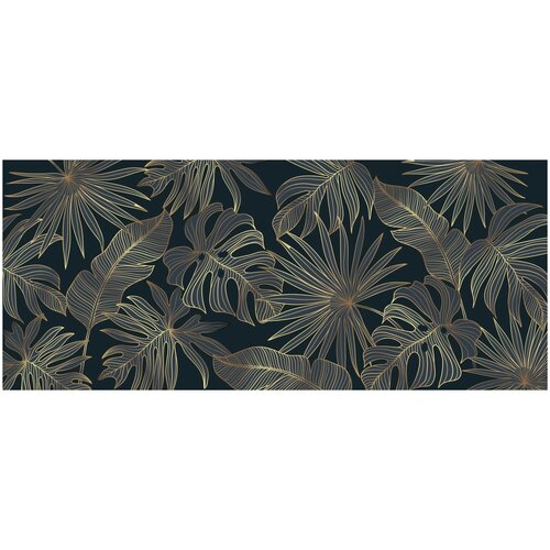 Фотообои Уютная стена Роскошные золотые пальмовые листья на темном фоне 640х270 см Виниловые Бесшовные (единым полотном)