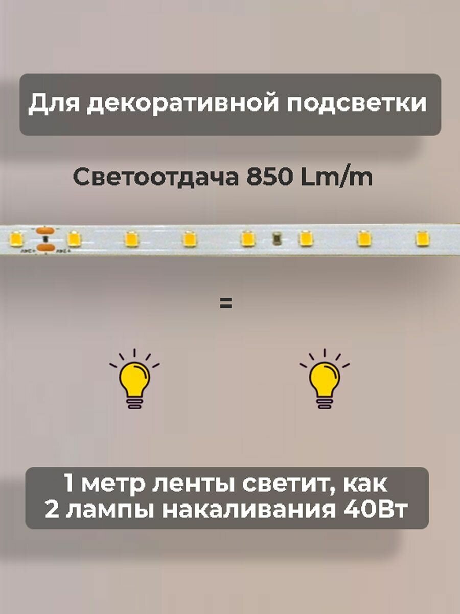 Светодиодная лента питание 24В белая 6W 3000К диод 2835 80LED 5 метров диодная подсветка на кухню - фотография № 4