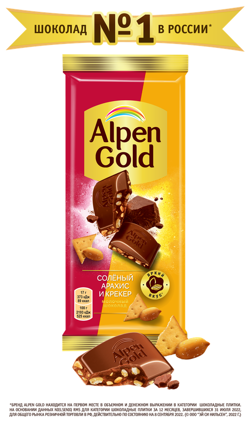 Шоколад Alpen Gold молочный с солёным арахисом и крекером, 85 г - фотография № 7