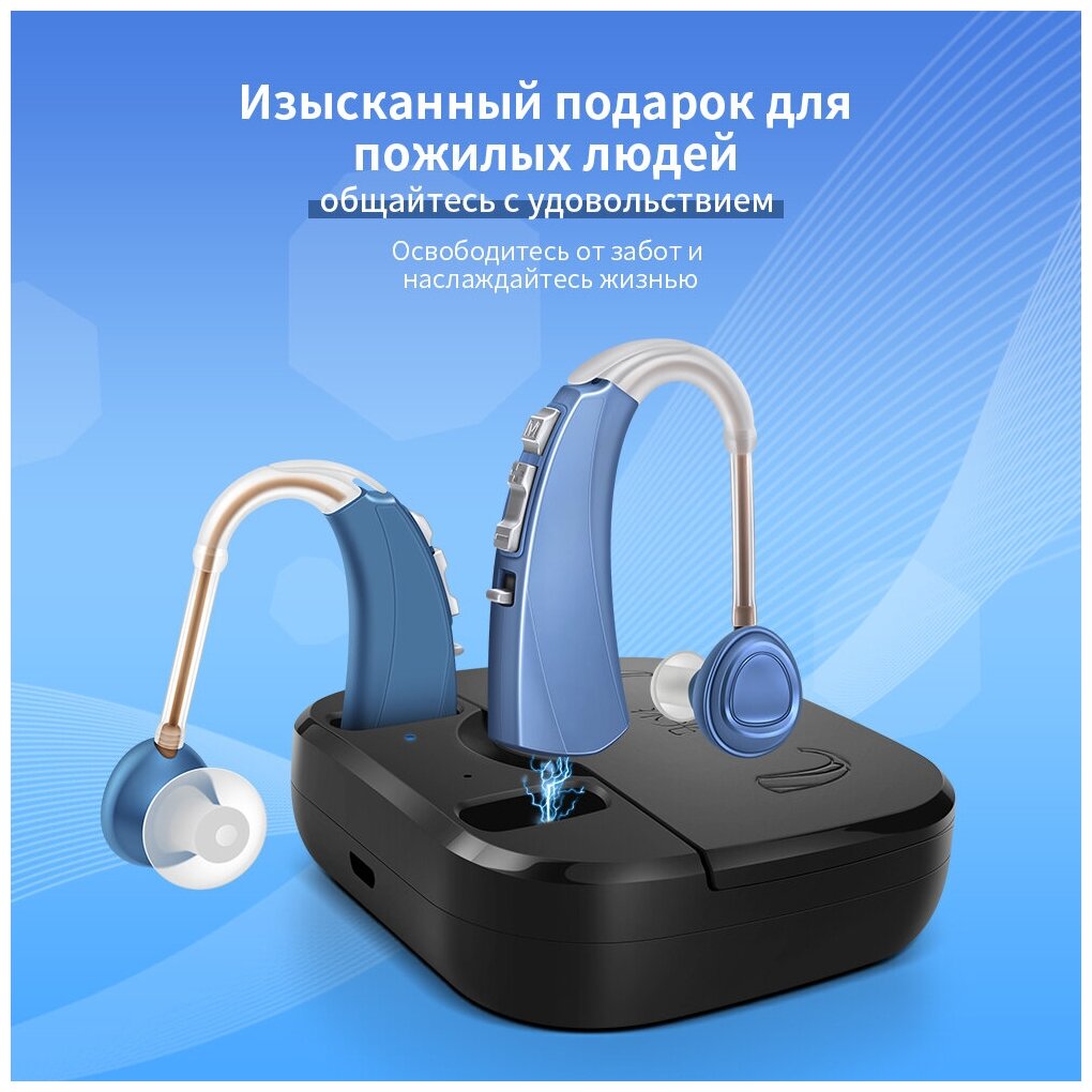 Пара Заушных цифровых усилителя слуха для пожилых на аккумуляторе Слуховой аппарат с зарядным устройством BRITZGO