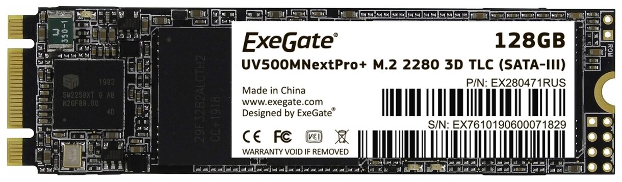 Накопитель SSD M.2 2280 128GB ExeGate NextPro+ UV500TS128 (SATA-III, 22x80mm, 3D TLC)