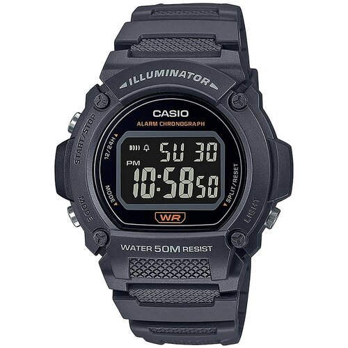 Наручные часы CASIO Collection Наручные часы Casio Casio Collection W-219 мужские, кварцевые, будильник, хронограф, таймер обратного отсчета, секундомер, водонепроницаемые, подсветка дисплея, черный, серый, черный/серый  - купить