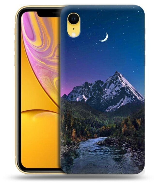 Дизайнерский силиконовый чехол для Айфон XR / Iphone Xr Горы и полумесяц