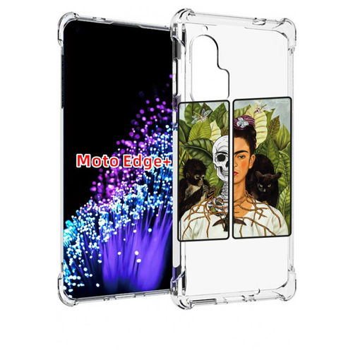 Чехол MyPads сдвоенная картинка девушка скелет для Motorola Edge+ Plus задняя-панель-накладка-бампер