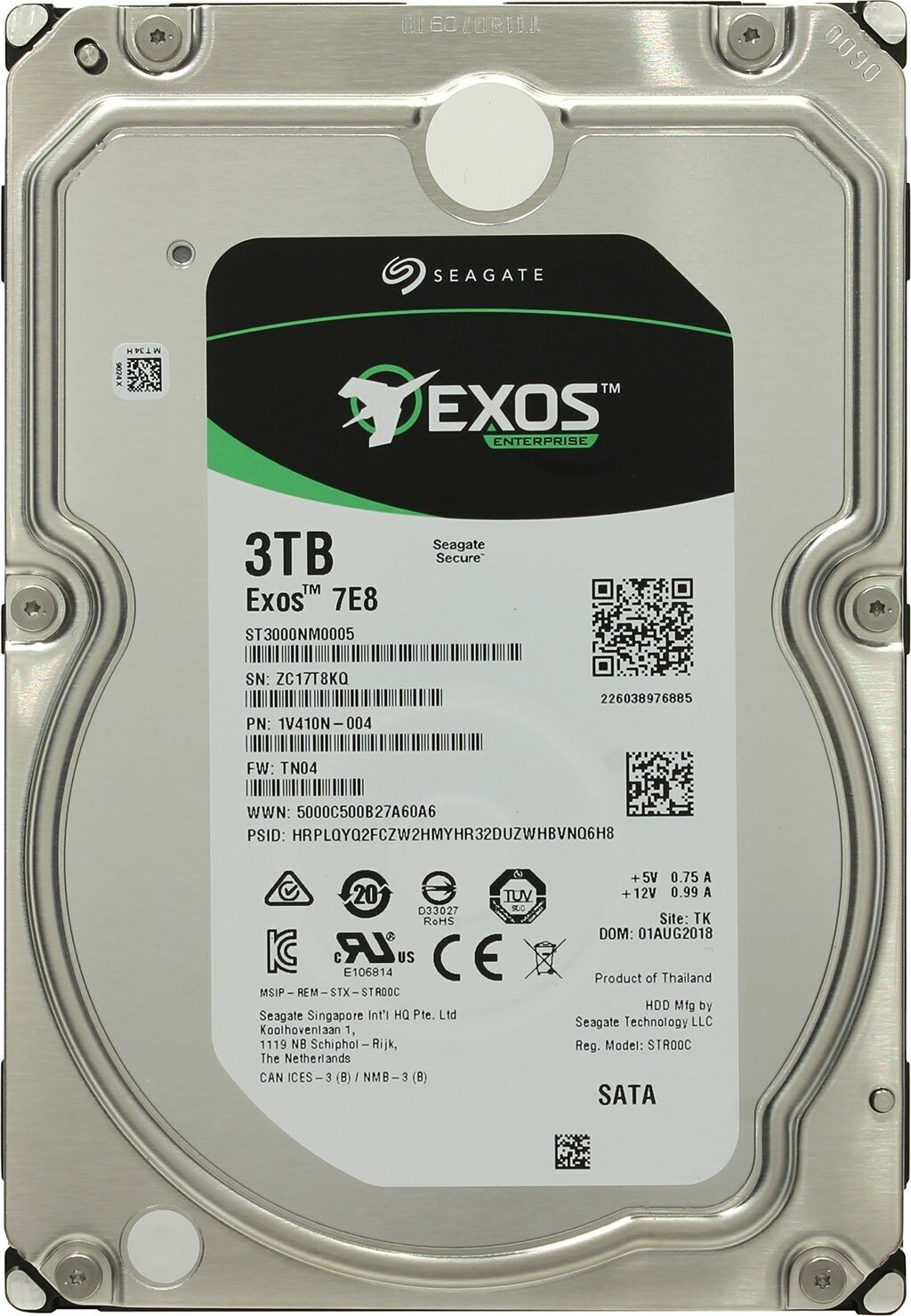 Жесткий диск Seagate 3Tb Exos 7E8 7.2К 3.5" SATA III (SATA3 - 6Gb/s) ST3000NM0005