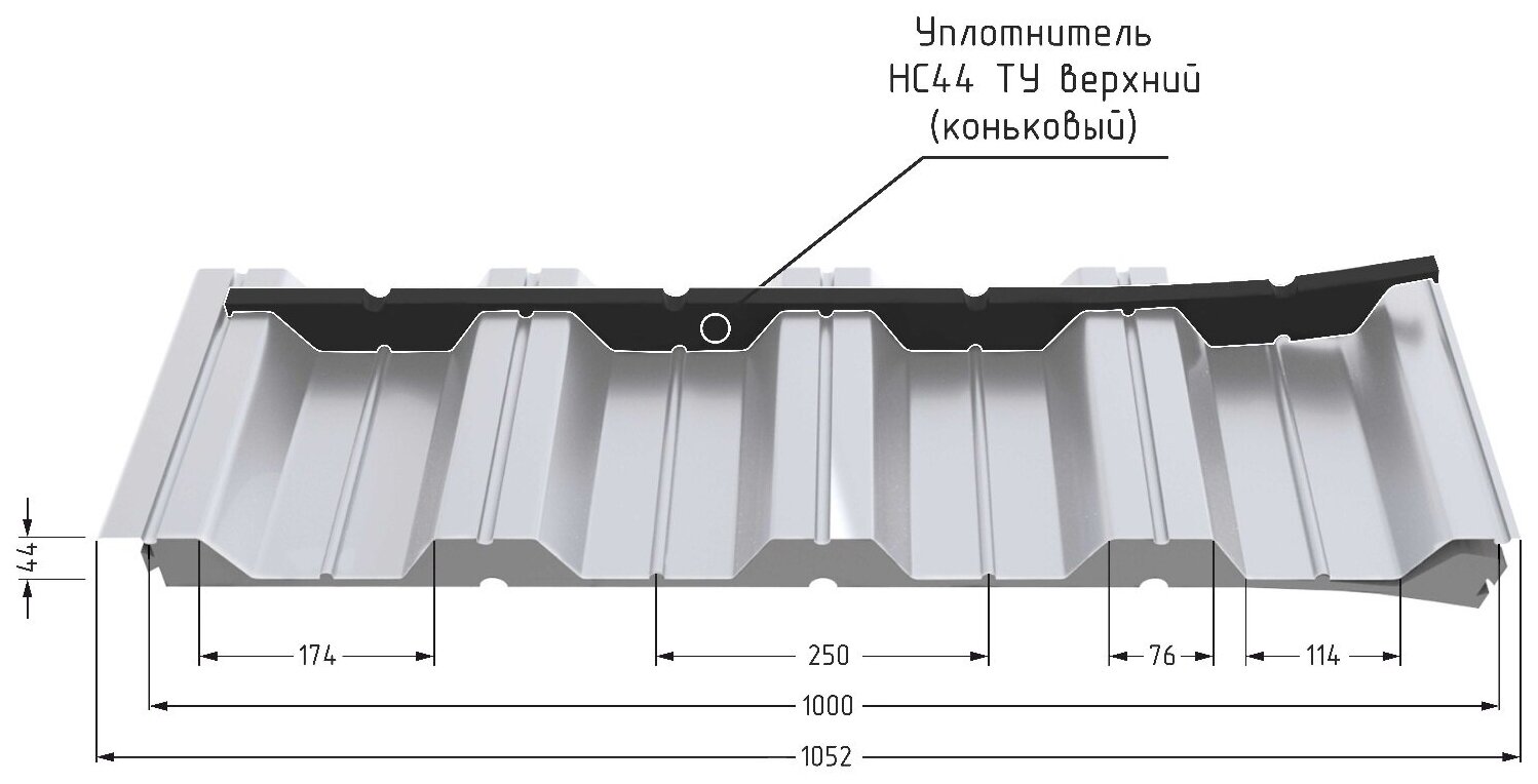 Уплотнитель для профнастила НС44 ТУ верхний (10 шт по 1м)