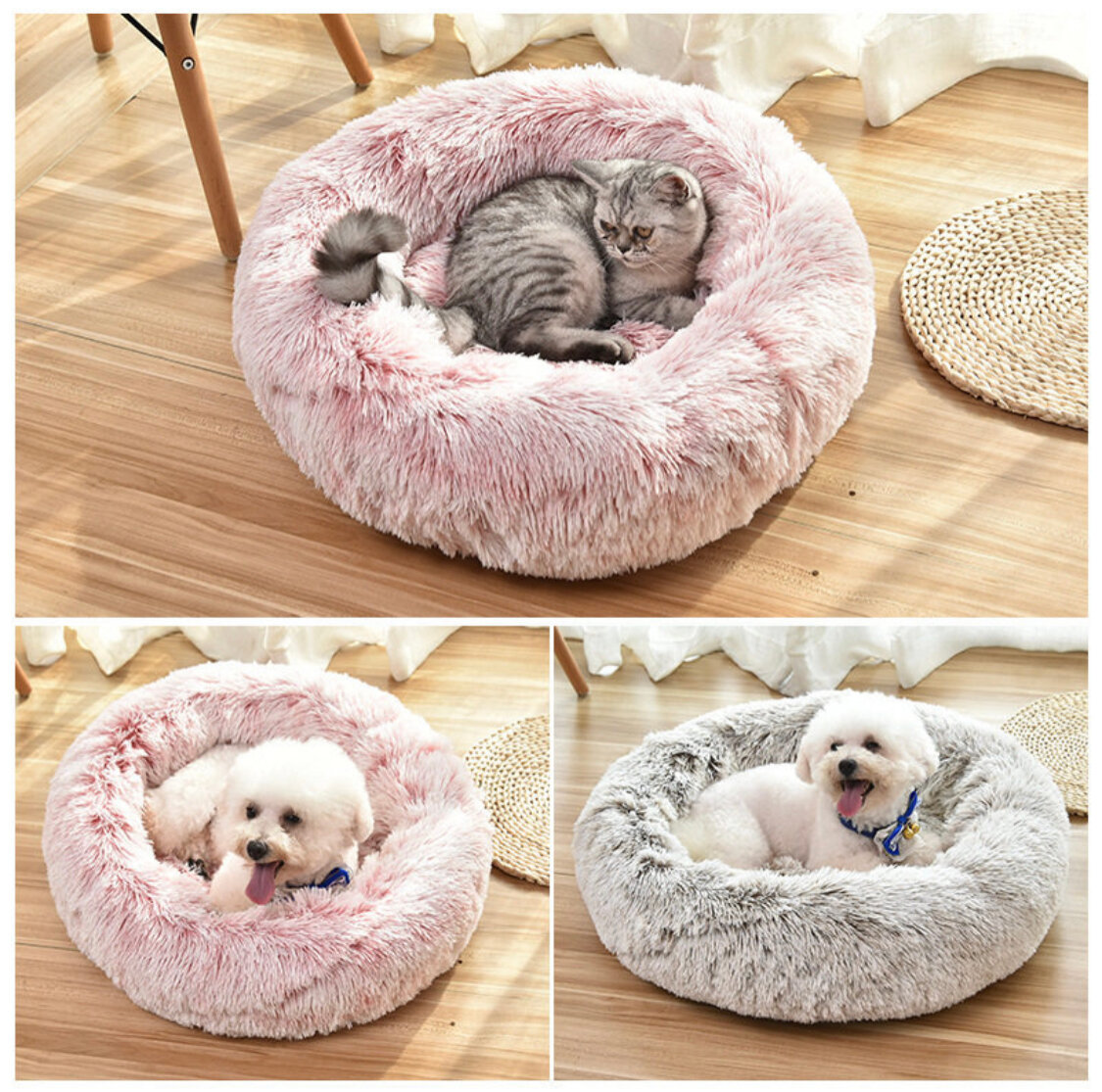 Теплая плюшевая лежанка для кошек и собак/Серый - фотография № 4