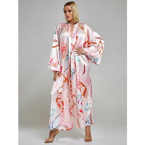 2023 однотонная пляжная накидка женское богемное длинное кимоно туника элегантный купальник накидка купальник пляжное платье модное кра Туника ALZA, размер 40/48, розовый, голубой