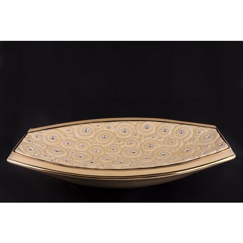 Фруктовница Fossil кремовая с золотом с кристаллами 50*32*8h см