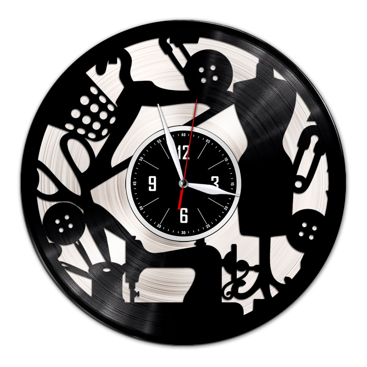 Швея - настенные часы из виниловой пластинки (с серебряной подложкой)