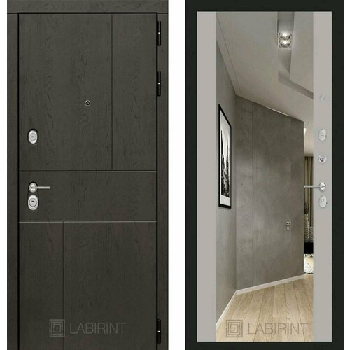 Входная дверь Labirint Urban с зеркалом Максимум Грей Софт (Серый светлый) 960x2050, открывание левое