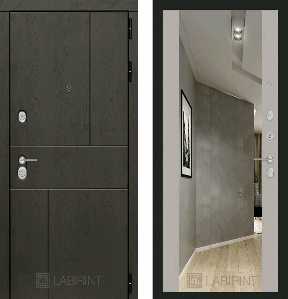 фото Входная дверь Labirint Urban с зеркалом Максимум "Грей Софт (Серый светлый)" 960x2050, открывание левое