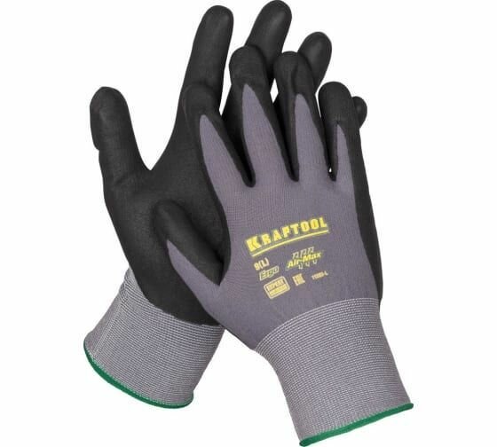 Эластичные перчатки KRAFTOOL Expert, размер L, с покрытием из вспененного нитрила, для точных работ 11285-L