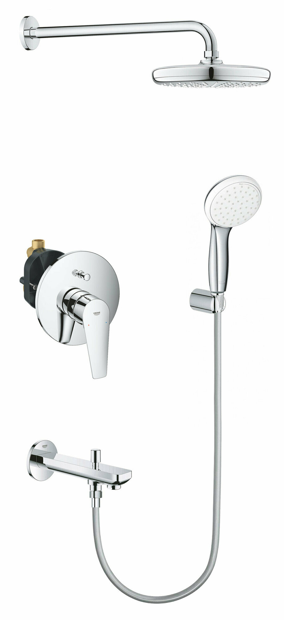 Душевая система Grohe BauEdge New Tempesta 210 с изливом для ванны, хром