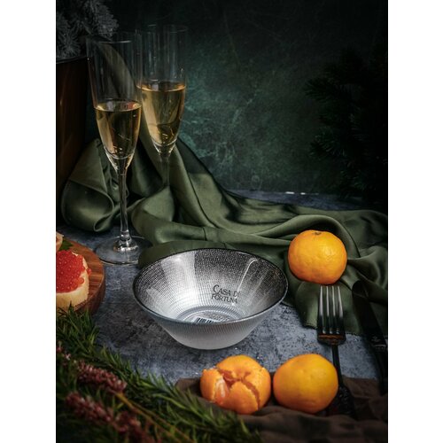 Салатник Casa Di Fortuna Shinning, 300 мл, жемчужно-белый /мерцающе-черный, стекло