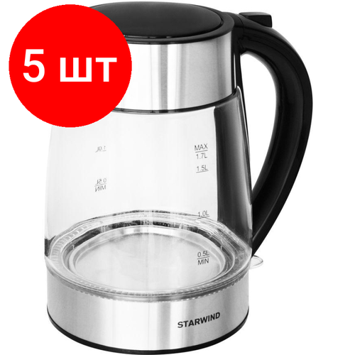 Комплект 5 штук Чайник Starwind SKG3026 17л 2200Вт черныйсеребристый стекло 1349500₽