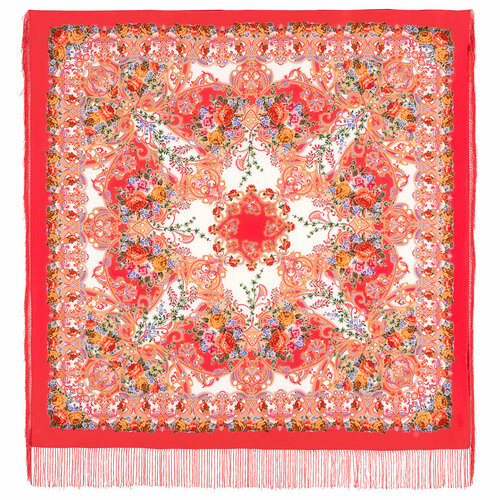 фото Платок павловопосадская платочная мануфактура,130х130 см, белый, красный