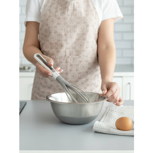 Миска для смешивания продуктов DeNASTIA D22см, 1,9л нерж. сталь+силикон, серая серый