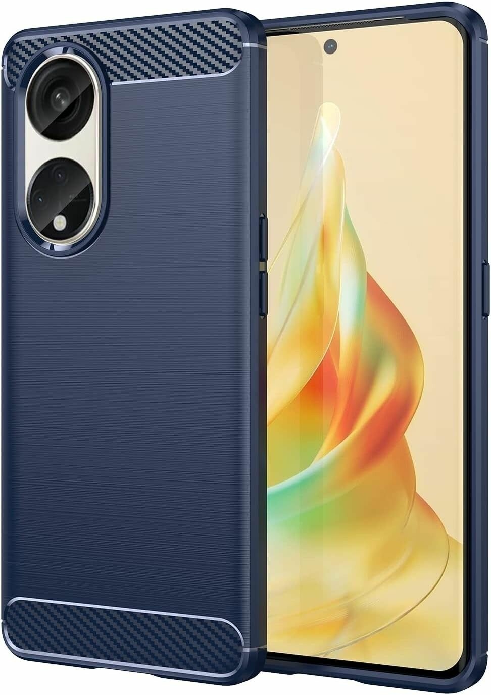 Чехол для OPPO Reno8 T 5G силиконовый карбон сталь синий противоударный