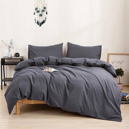 Однотонное постельное бельё, цвет Титановый, 2-спальный, матовый сатин, наволочки 70x70