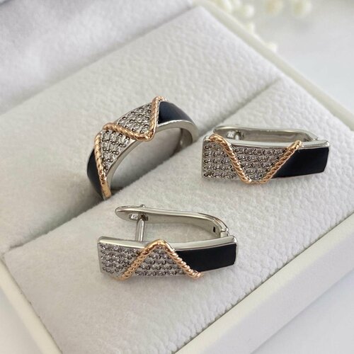 Комплект бижутерии QSY, фианит, размер кольца 18, золотой