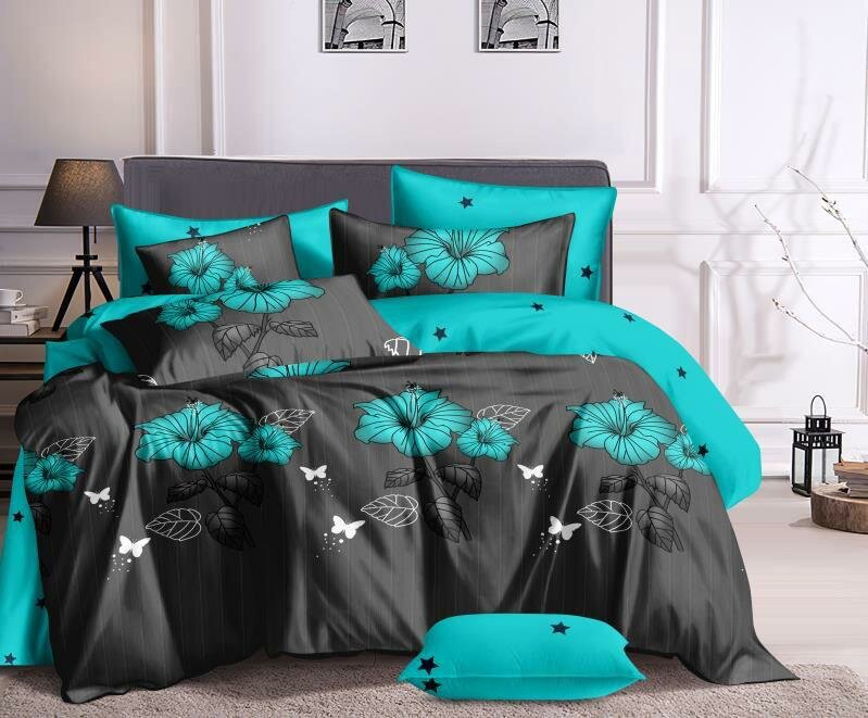 фото Постельное белье 2 х спальное (двуспальная) евро комплект 2-спальный евро премиум TOP_T поли сатин Ивановский текстиль постельные принадлежности набор наволочки 70х70 пододеяльник 175х215 простынь 200х215 евро для подростка мальчика/ девочки черное зеленое