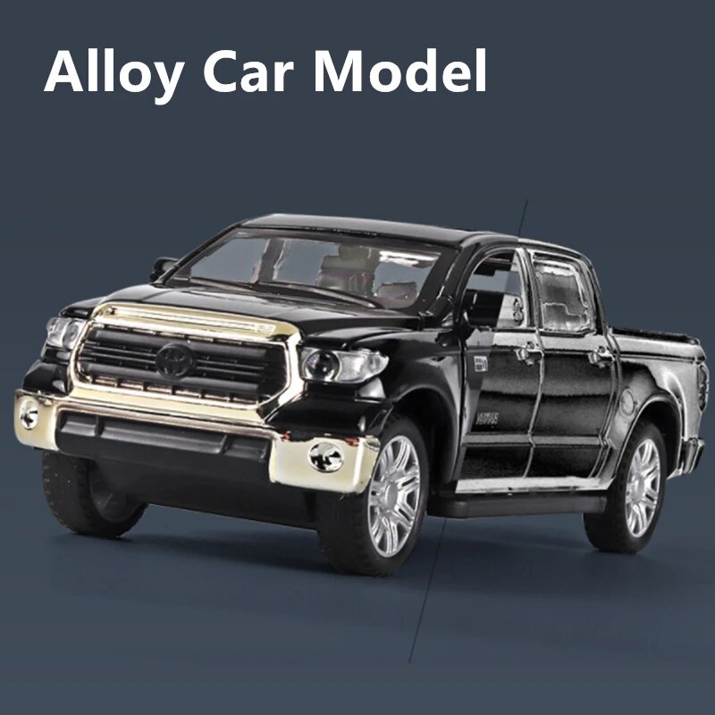 1:32 Пикап Toyota Tundra, модель автомобиля из сплава, литая металлическая игрушка, модель внедорожника, модель автомобиля, имитация звука и фото, игрушка в подарок — фото 1
